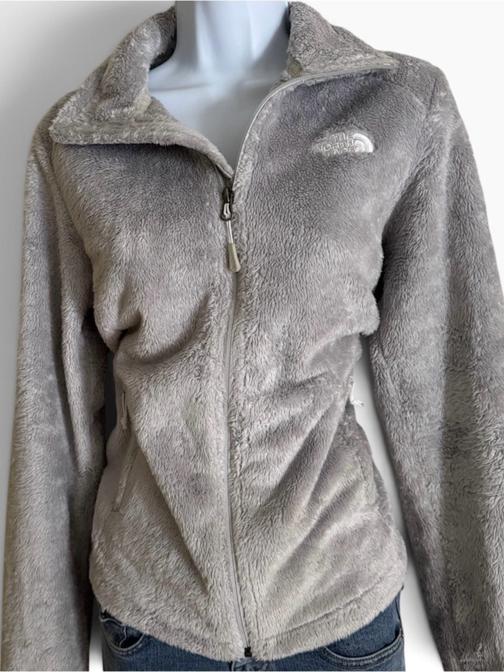 The North Face Womens Small Light Grey Osito Full Zip Fuzzy Fleece Jacket